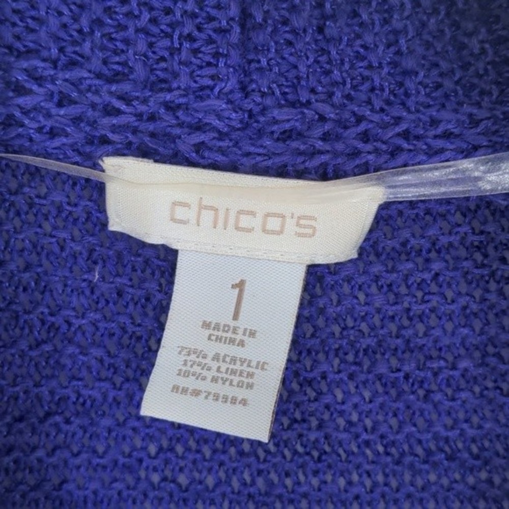 Chico's Women's Purple Linen Blend Cardigan Size Medium Open Front Short Length - Picture 5 of 12